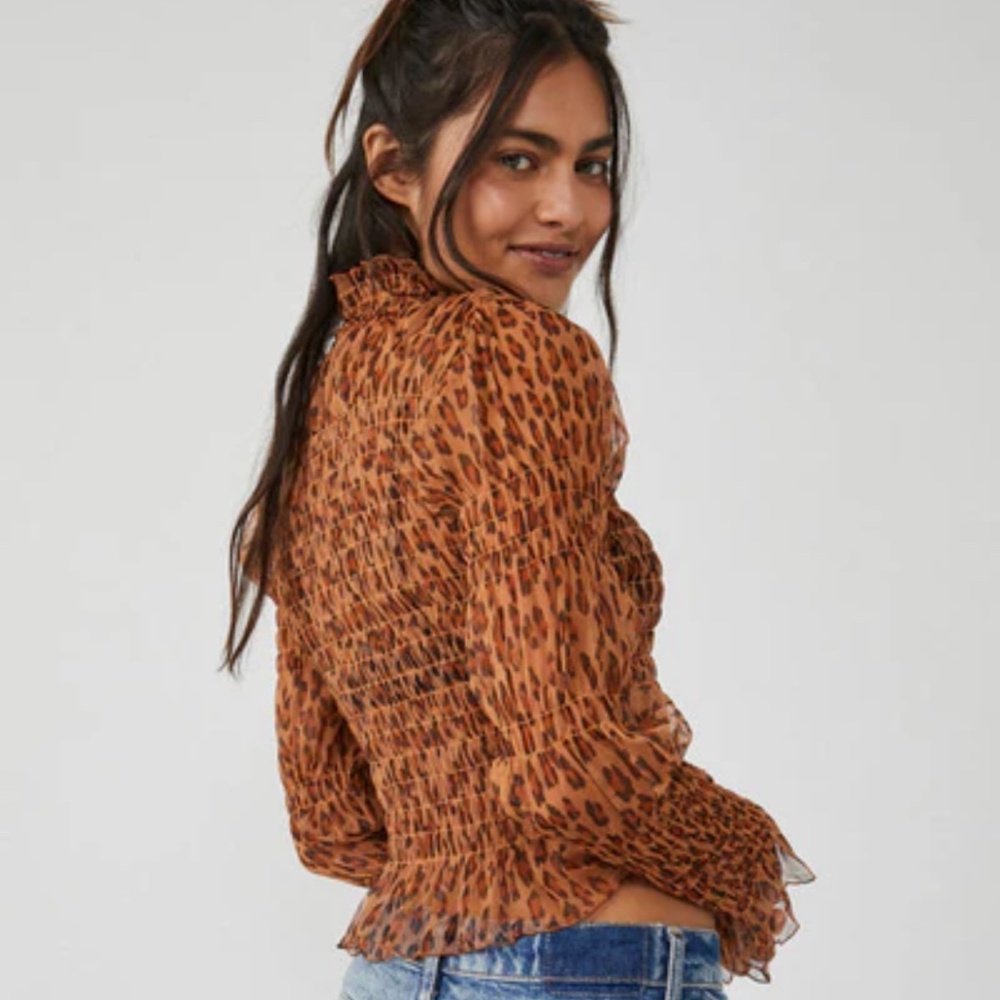 Free People Smocked Hello There Mesh Top, XS